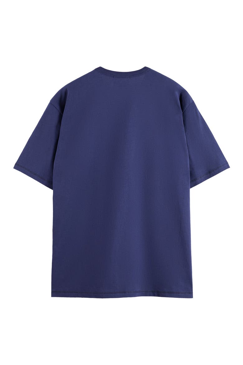 Loose Fit Leaf Embroidered Cotton T-Shirt, Alternate, color, PEACOAT
