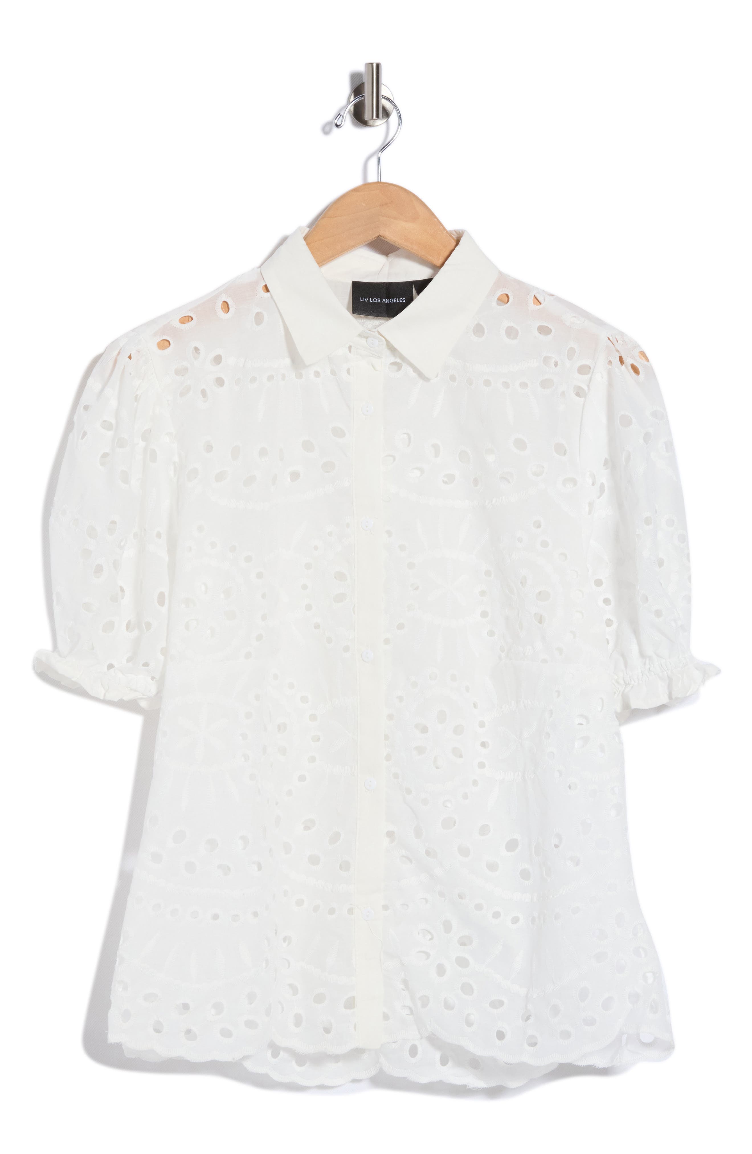 Short Sleeve Eyelet Button Front Shirt