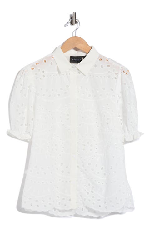 Short Sleeve Eyelet Button Front Shirt