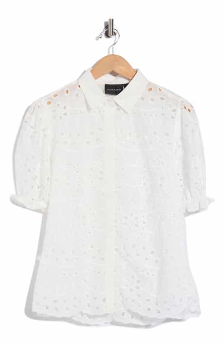 Short Sleeve Eyelet Button Front Shirt