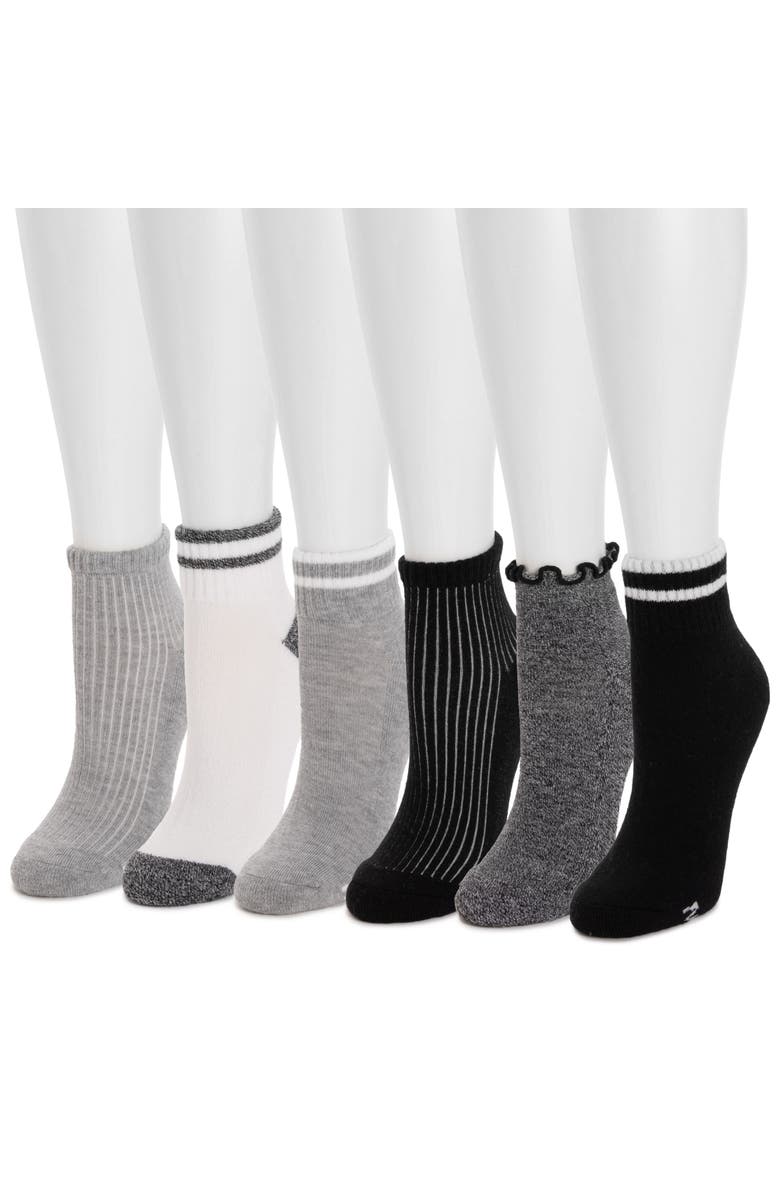 MUK LUKS Dream Step Mini Crew Socks 6 Pair Pack, Alternate, color, Dark Neutral