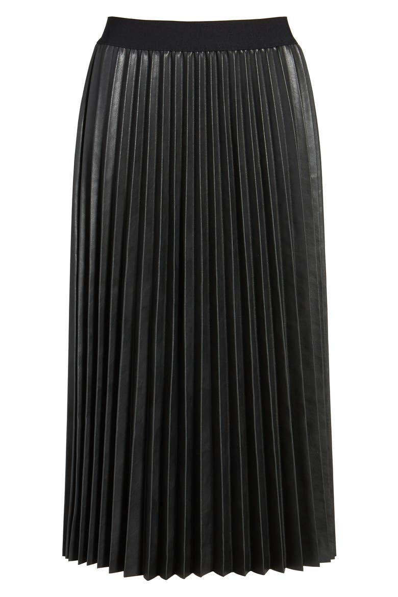 Pleat Faux Leather Skirt, Alternate, color, BLACK