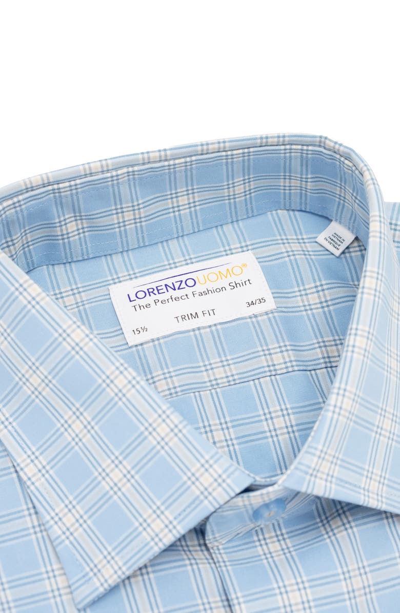 Lorenzo Uomo Trim Fit Plaid Stretch Cotton Dress Shirt, Alternate, color, Light Blue