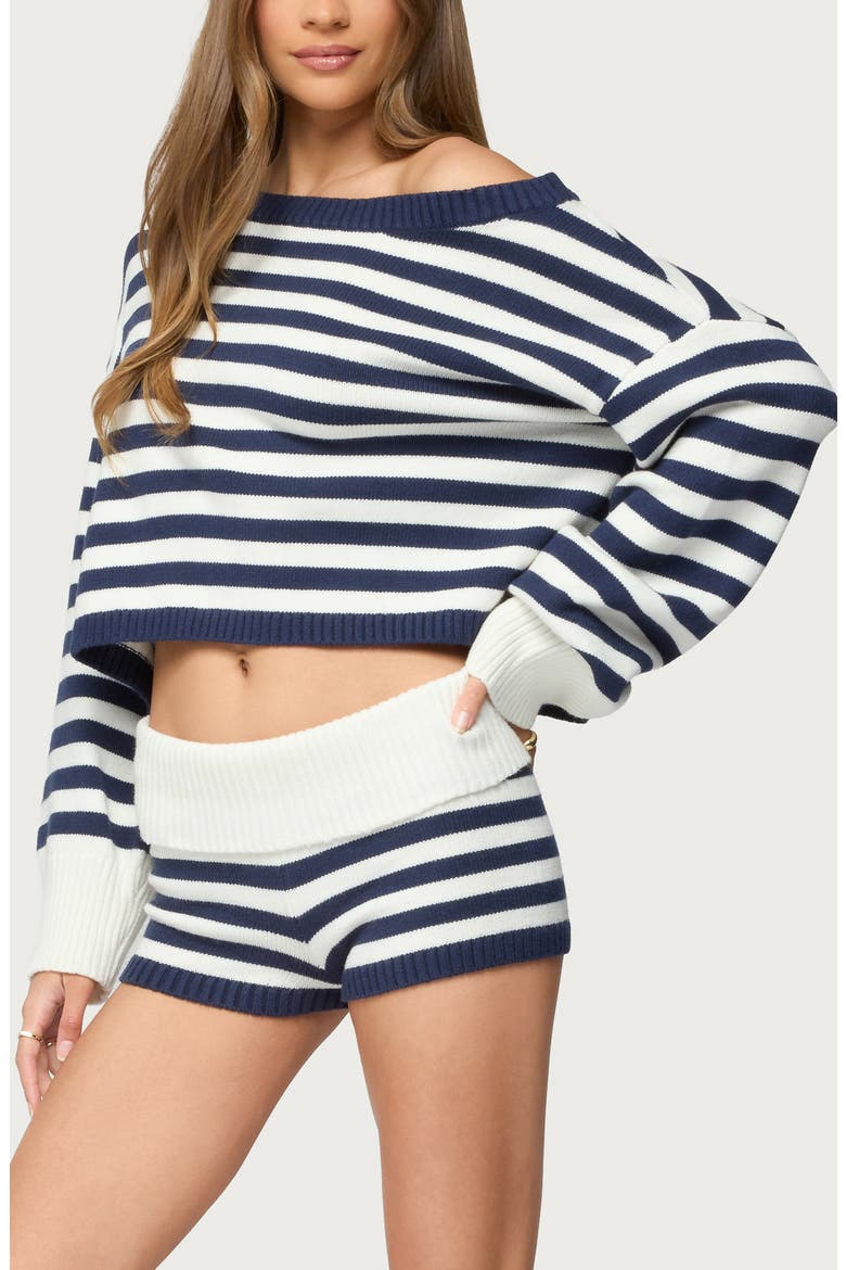 Striped Oversize Crop Sweater, Alternate, color, NAVY-AND-WHITE