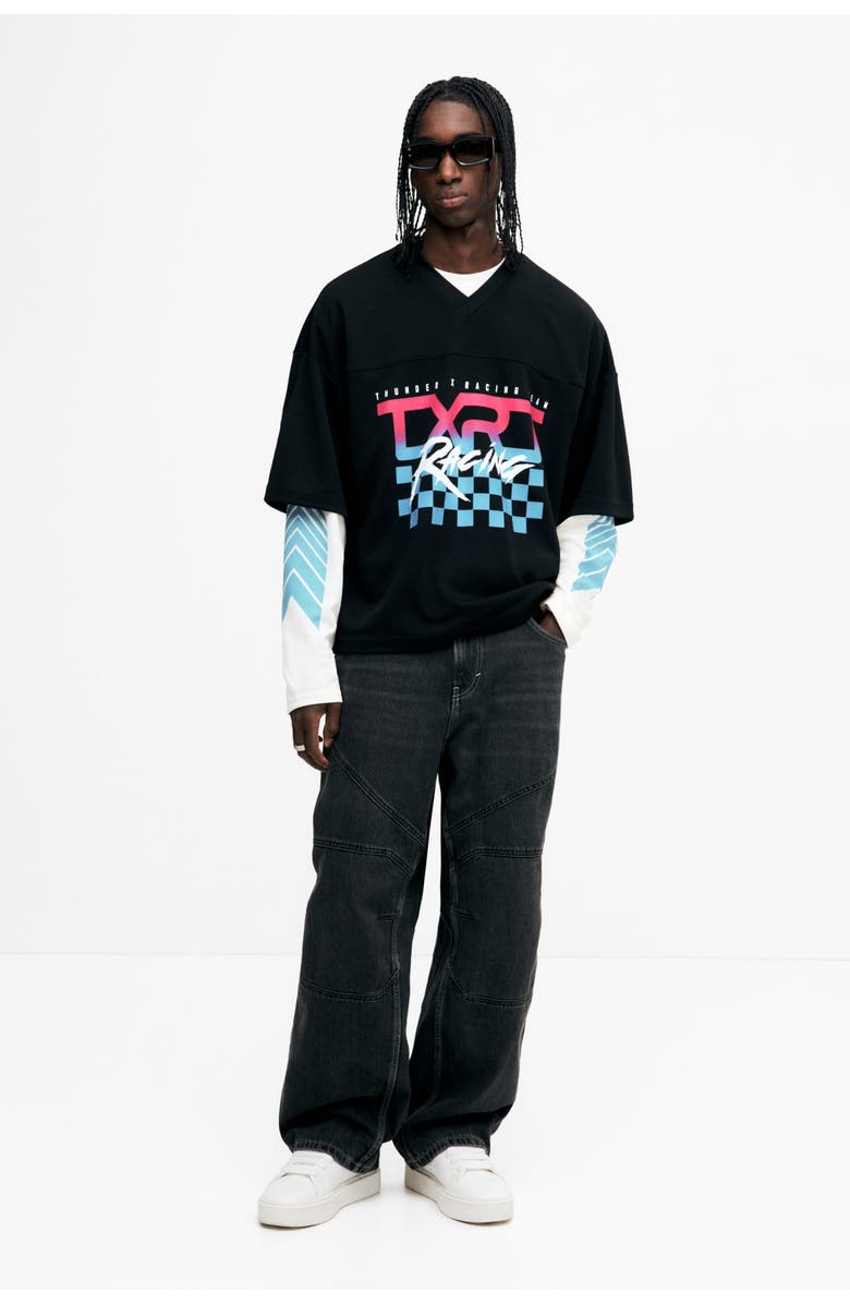 H&M Oversized Fit Printed Mesh T-shirt, Alternate, color, Black/Txrt