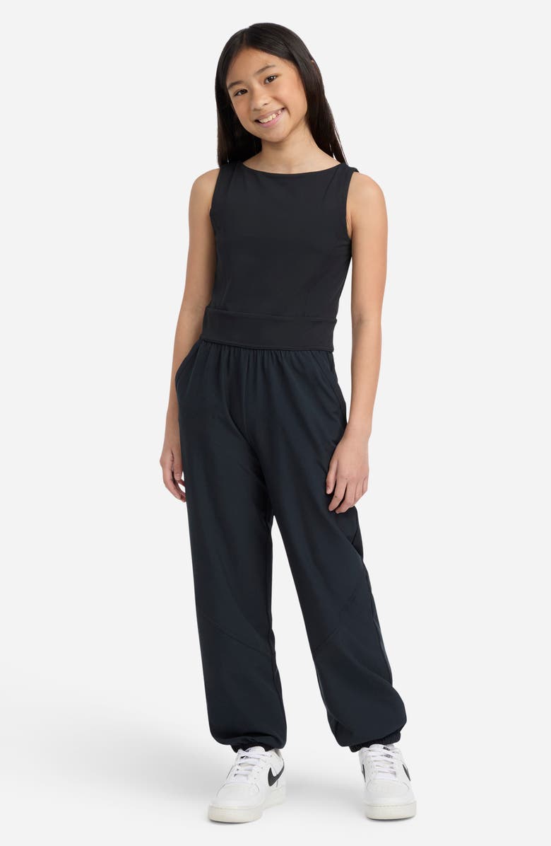 abercrombie kids Kids' Mixed Media Tank Jumpsuit, Alternate, color, Black Beauty Beautiful Black