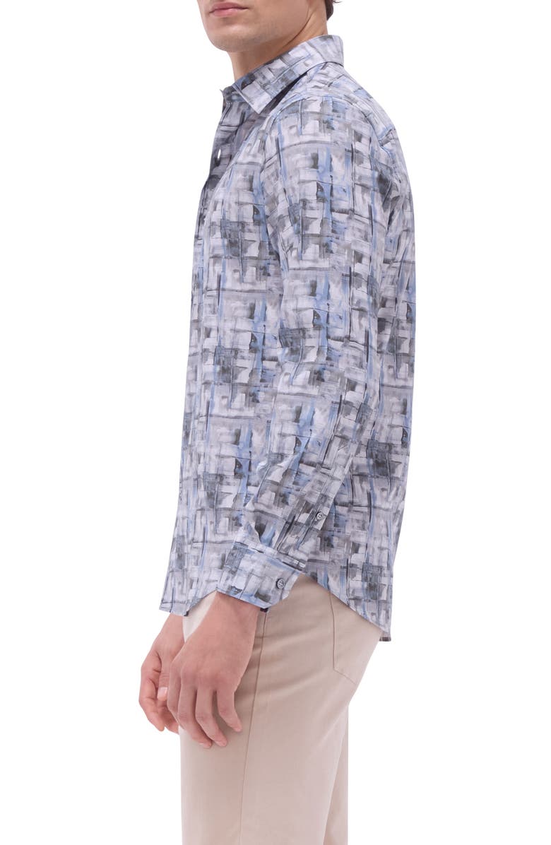 Bugatchi Julian Shaped Fit Stretch Cotton Button-Up Shirt, Alternate, color, Zinc