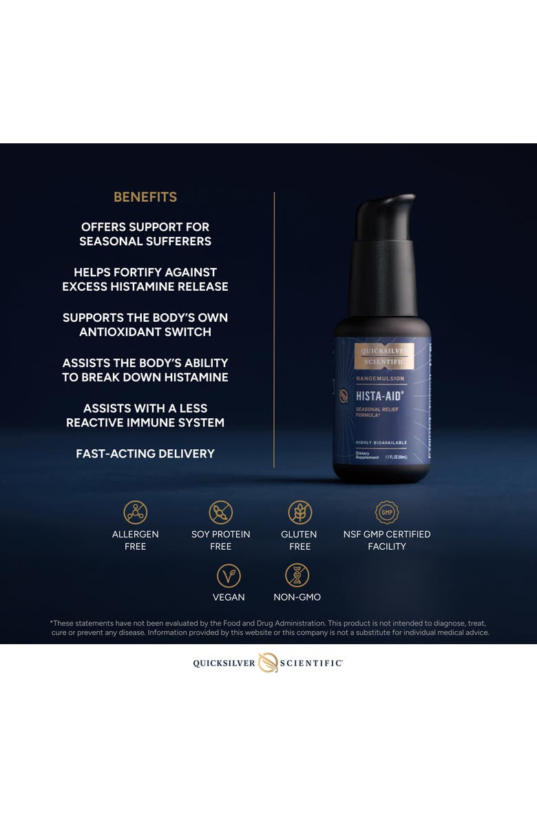 Quicksilver Scientific Nanoemulsified Hista-Aid Vitamin C Quercetin and Luteolin Liquid Supplement, Alternate, color, NO COLOR