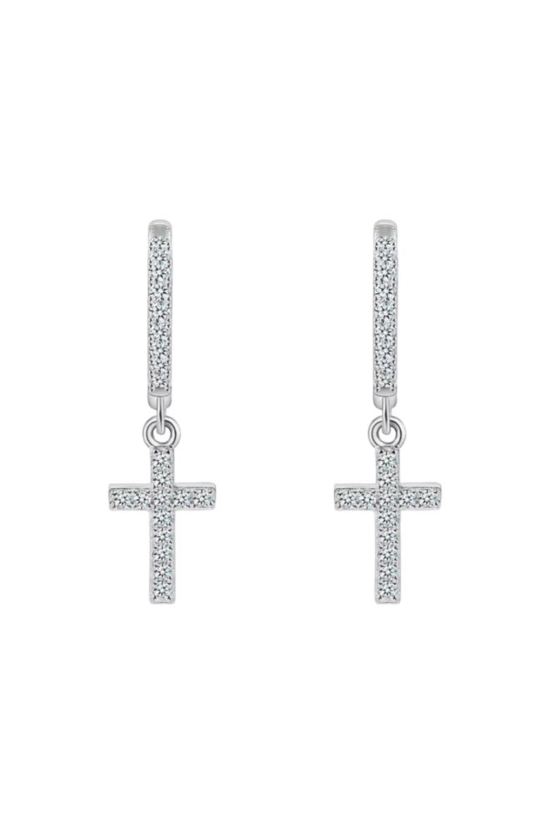 Sterling Silver Cross Moissanite Earrings, Alternate, color, Silver