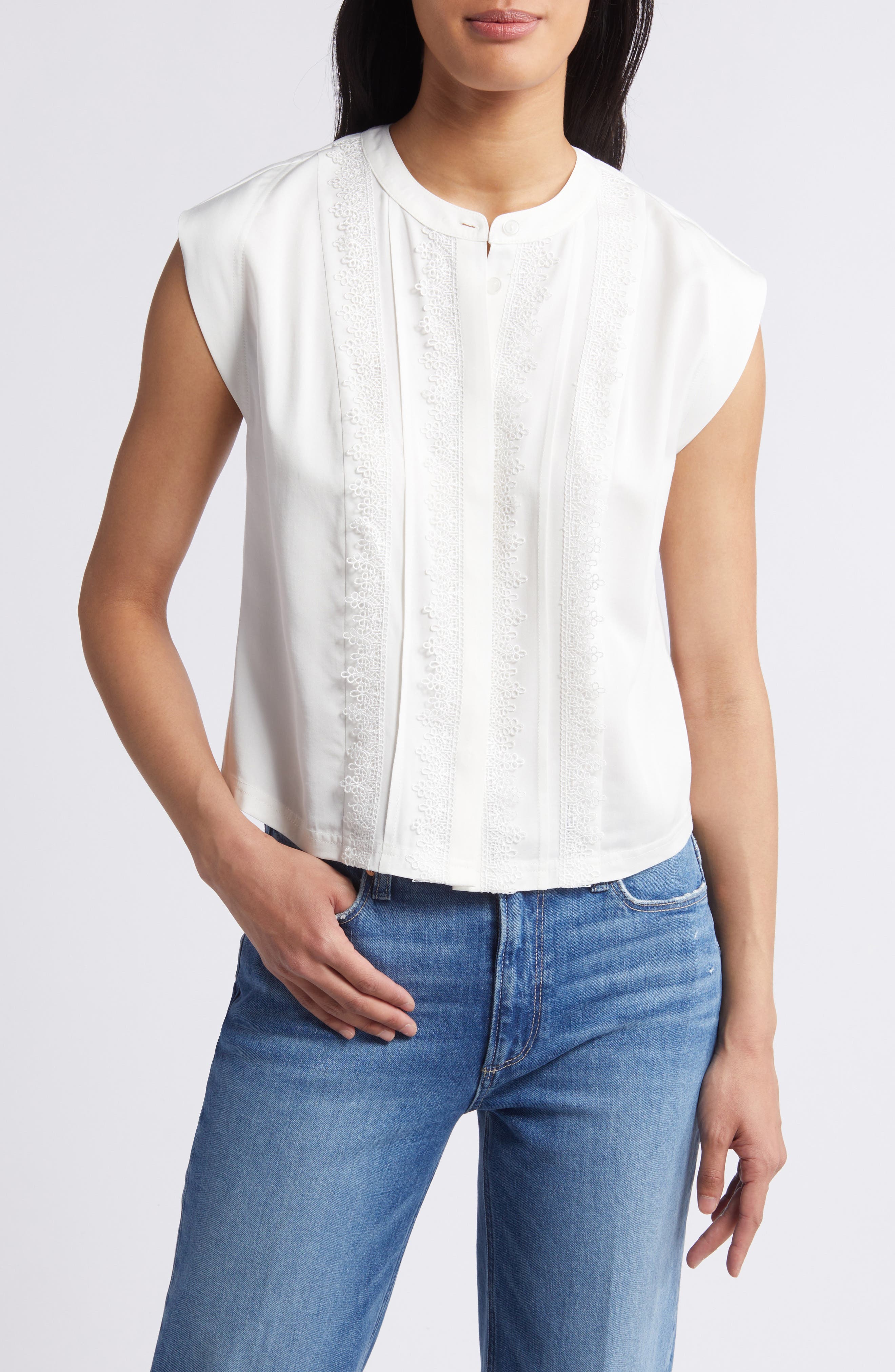 Wit & Wisdom Embellished Cap Sleeve Button-Up Shirt