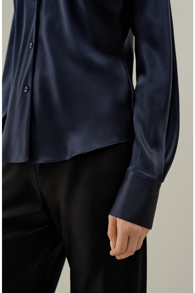 Women's Bias Cut Silk Shirt, Alternate, color, Navy Blue