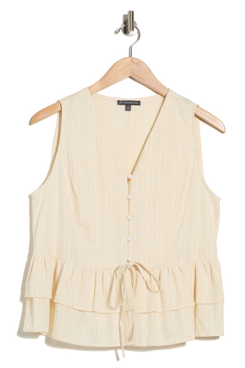 Sleeveless Button Front Peplum Top, Alternate, color, CREAM