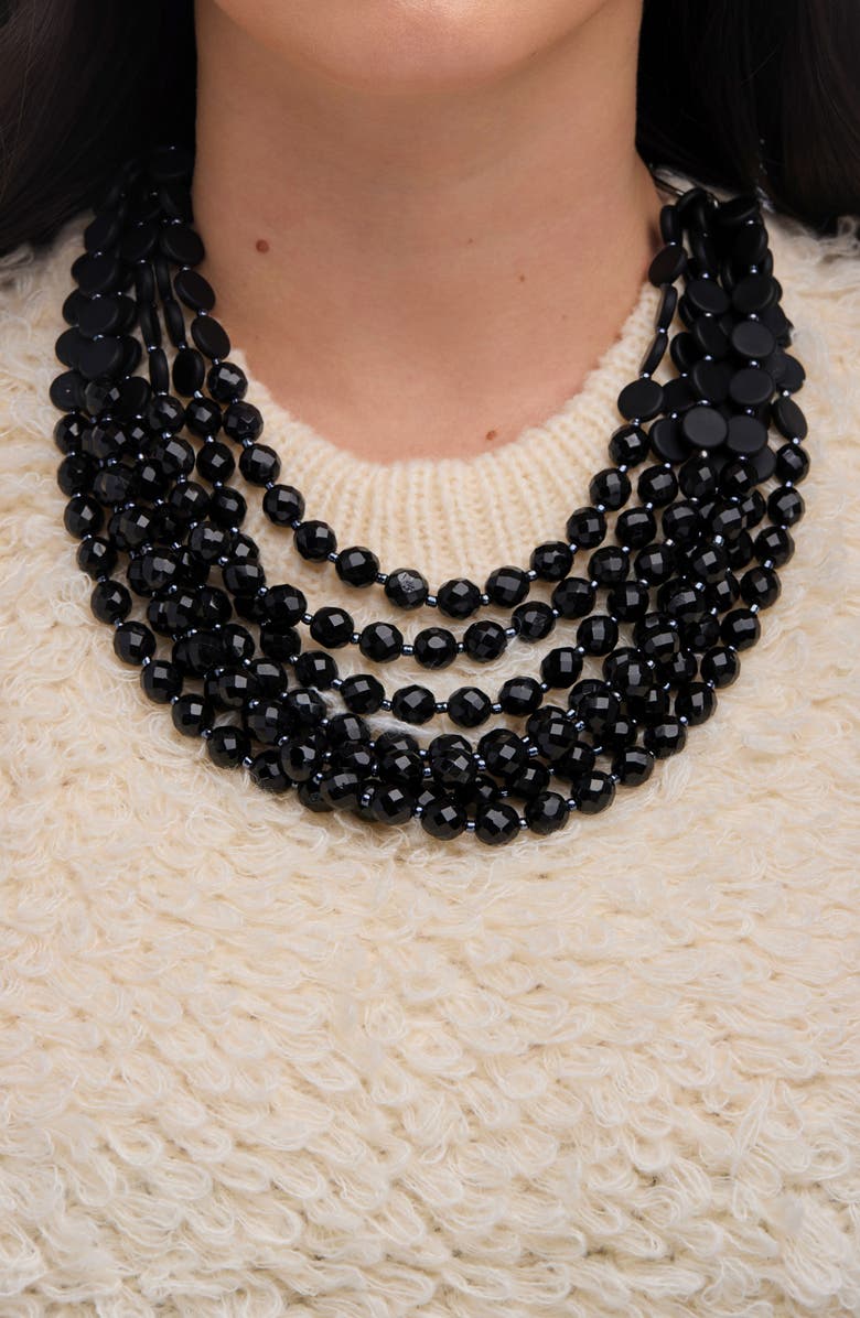 SAACHI Chunky Beaded Statement Necklace, Alternate, color, Black