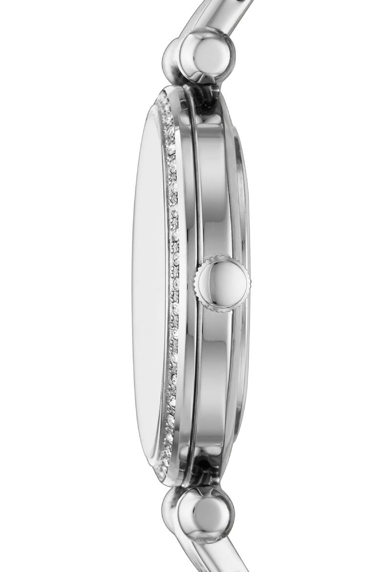 Tillie Three Hand Quartz CZ Bezel Bracelet Watch, 36mm, Alternate, color, SILVER