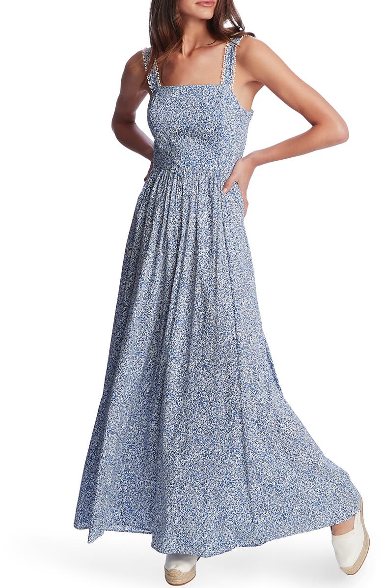 1.STATE Ditsy Tie Back Maxi Dress, Alternate, color, Harbor Waves