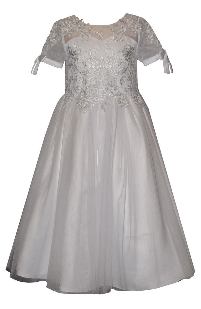 Iris & Ivy Tie Sleeve Commuinion Dress, Main, color, White