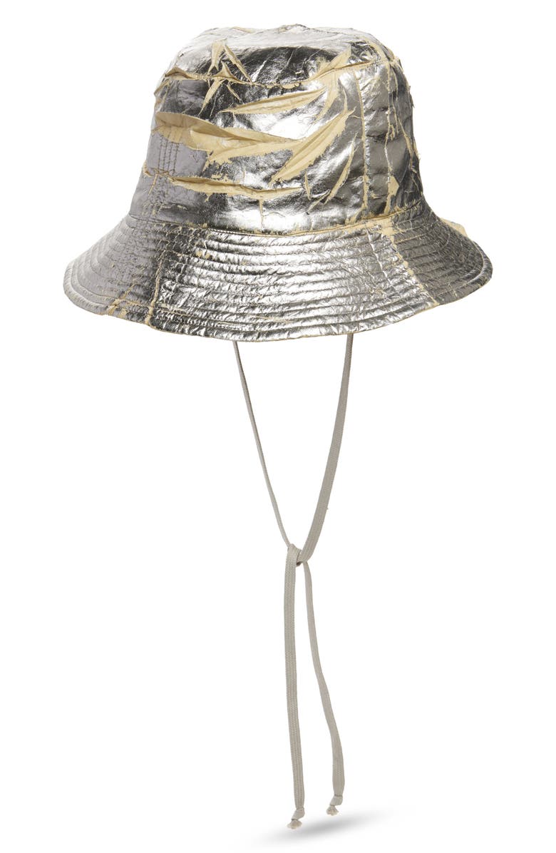 Rick Owens DRKSHDW Gilligan Foiled & Waxed Nylon Bucket Hat, Main, color, Palladium