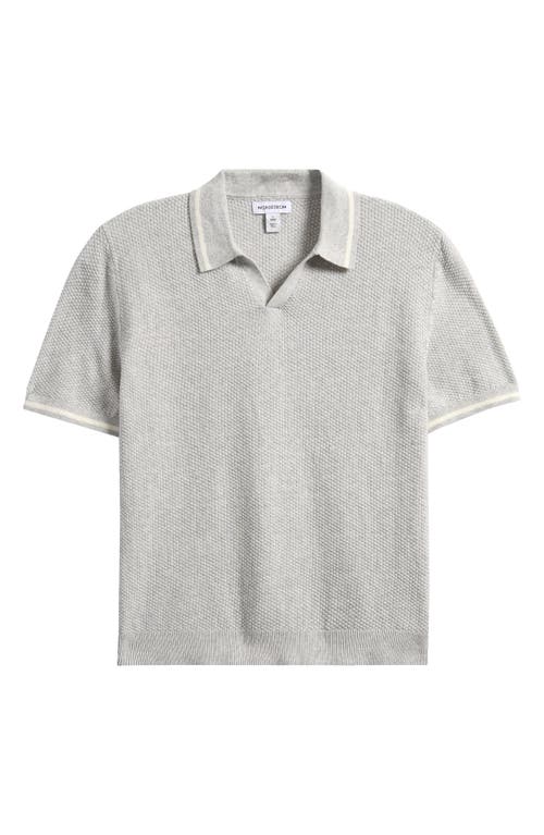 Nordstrom Kids' Textured Cotton Johnny Collar Polo Sweater In Grey Light Heather