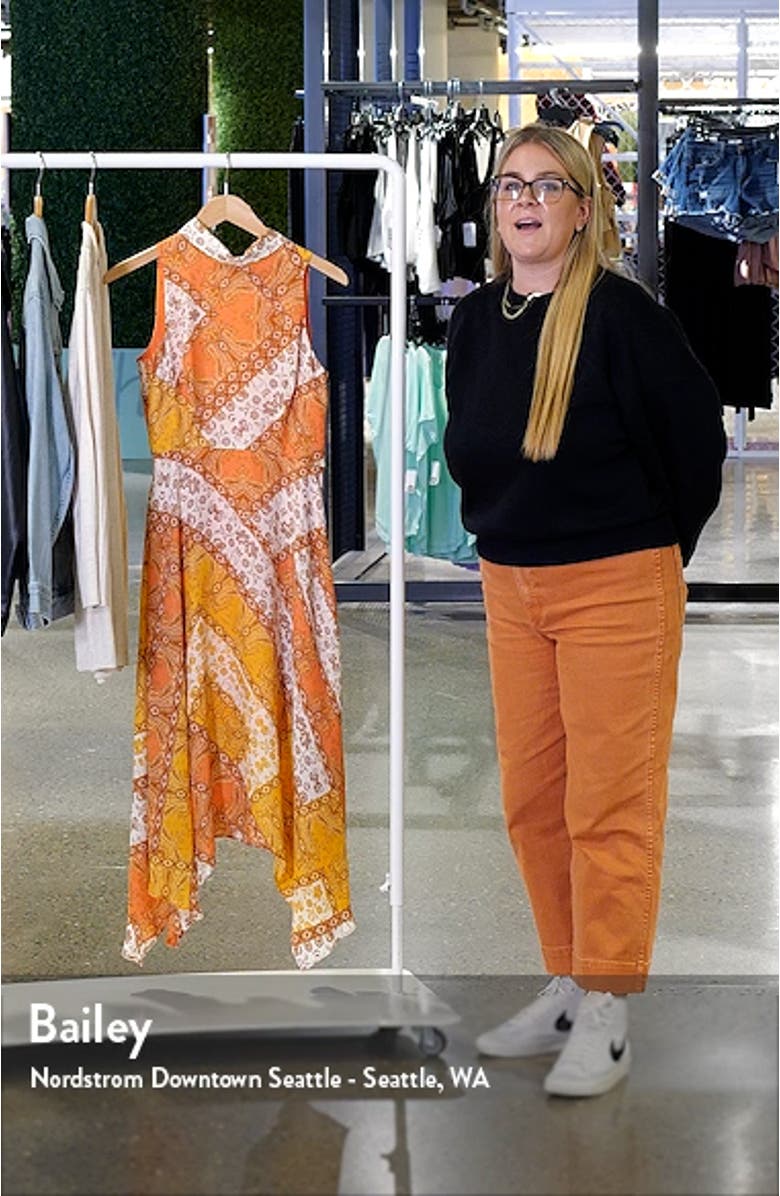 Scarf Print Handkerchief Hem Crêpe de Chine Midi Dress, sales video thumbnail