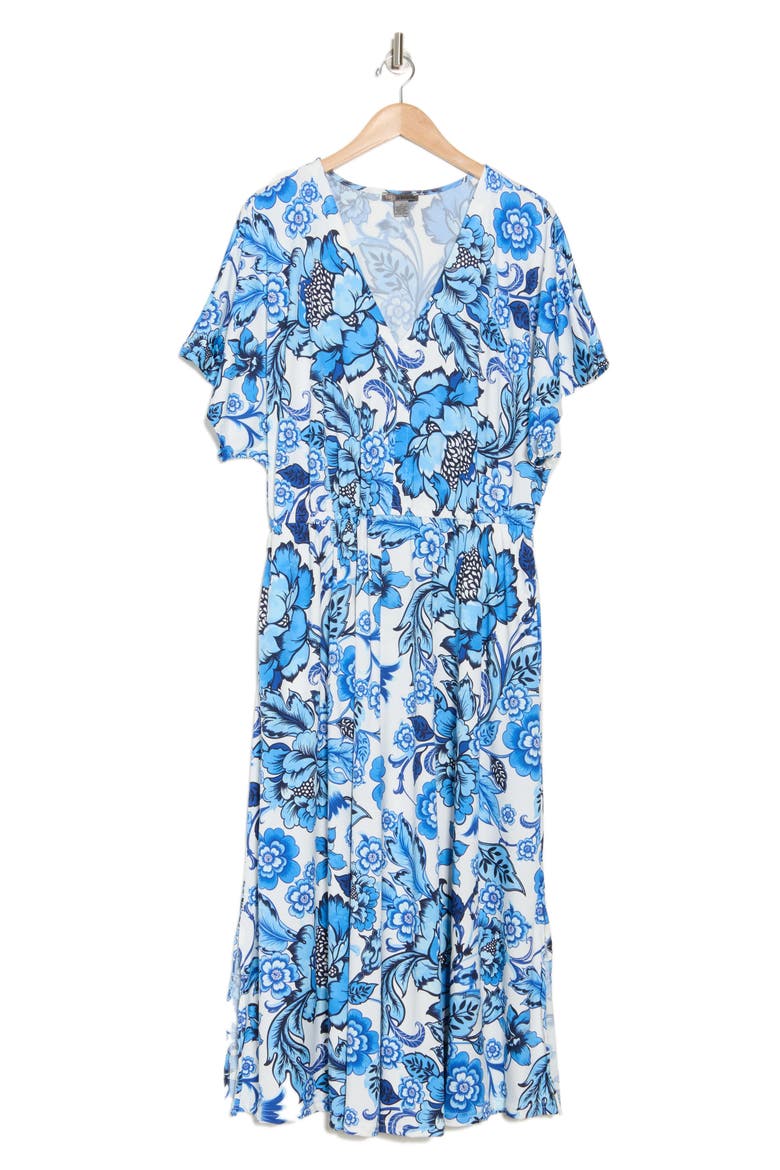 Print Short Sleeve Maxi Dress, Alternate, color, PICASSO BLUE