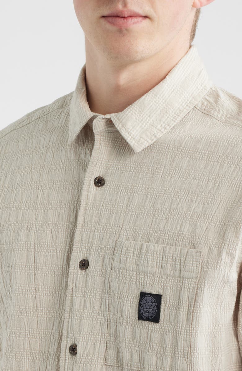 Rip Curl Premium Surf Check Short Sleeve Cotton Seersucker Button-Up Shirt, Alternate, color, Bone