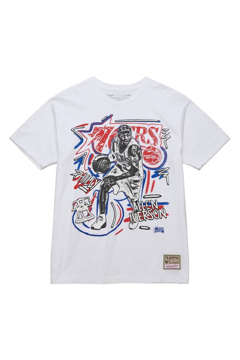 Men's Mitchell & Ness Allen Iverson White Philadelphia 76ers Hardwood Classics Chalked Up T-Shirt, Alternate, color, White