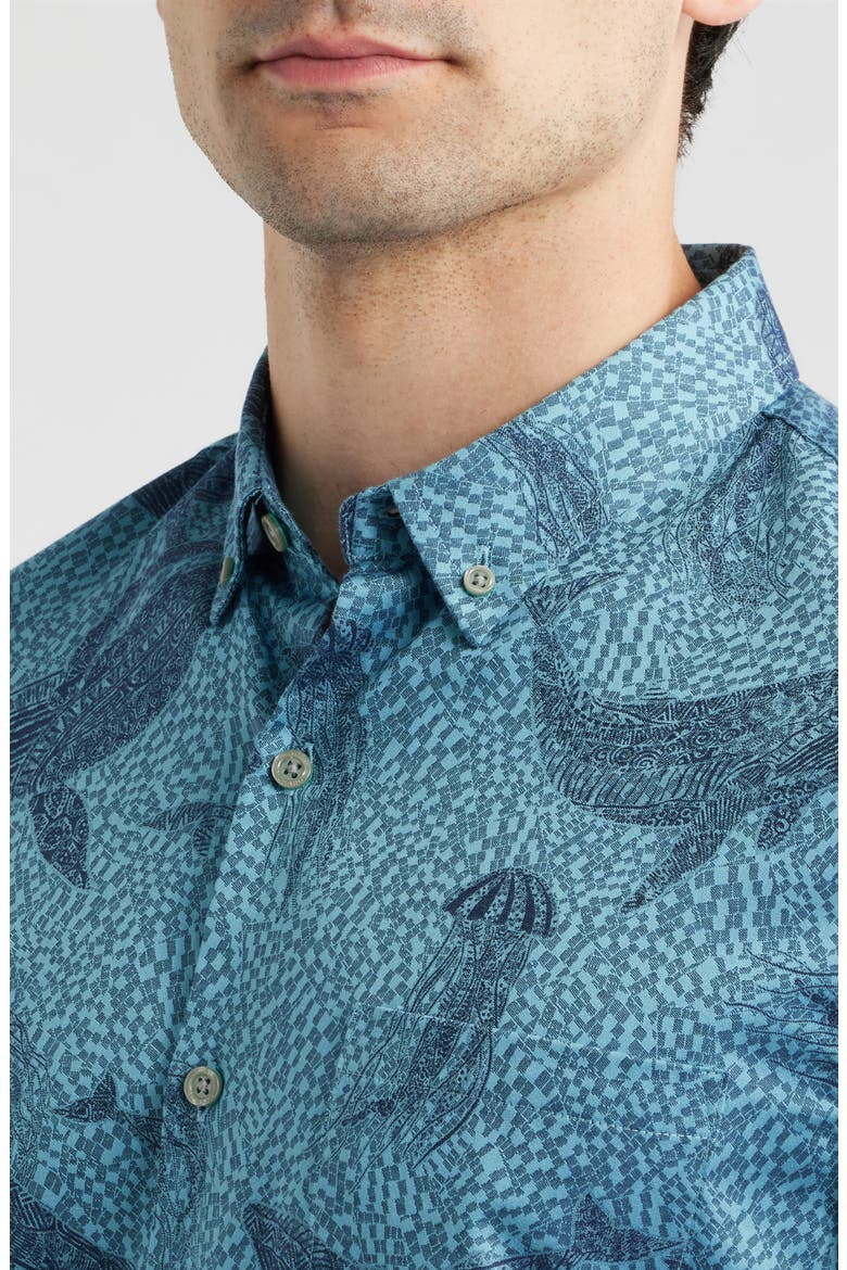 Marine Mosaic Jacquard Cotton Shirt, Alternate, color, OCEAN BLUE