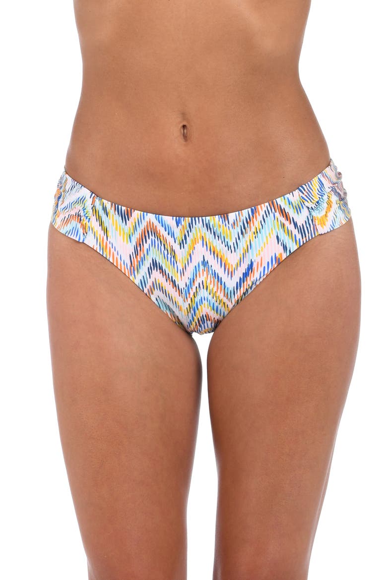 Soul Shirred Side Hipster Bikini Bottoms, Main, color, WHITE MULTI
