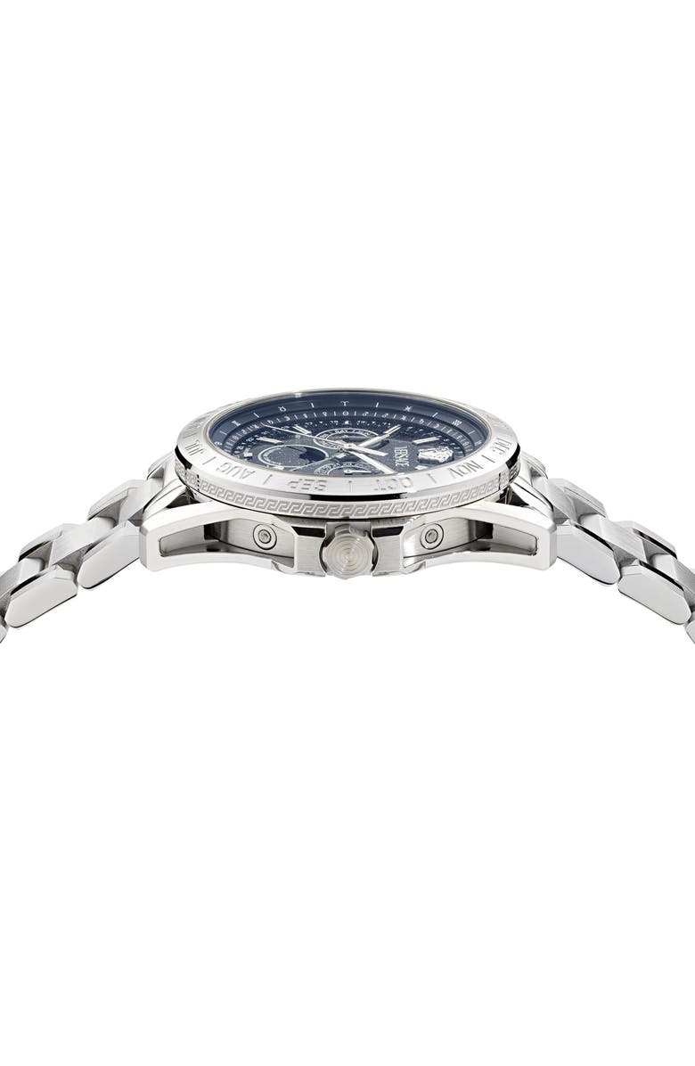 Versace V-Galaxy Moonphase Bracelet Watch, 43mm, Alternate, color, Stainless Steel