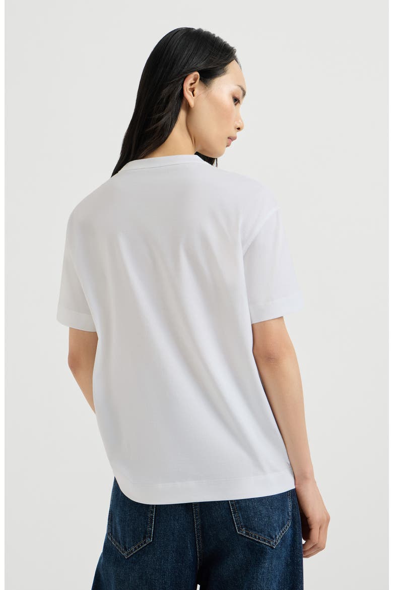 Cotton jersey T-shirt with dazzling windowpane embroidery, Alternate, color, White