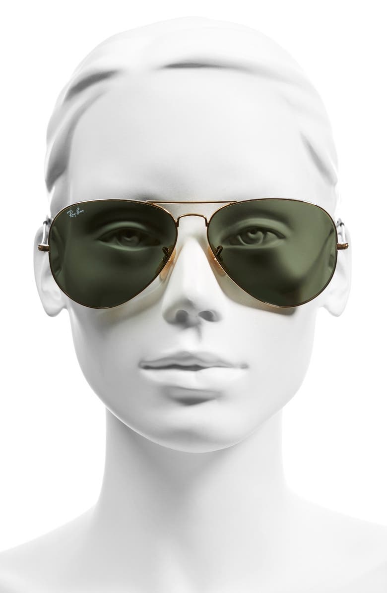 Ray-Ban 62mm Aviator Sunglasses, Alternate, color, Gold/ Dark Green