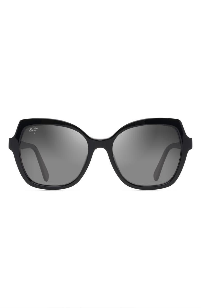 Maui Jim Mamane 55mm PolarizedPlus2<sup>®</sup> Round Sunglasses, Main, color, Black Gloss