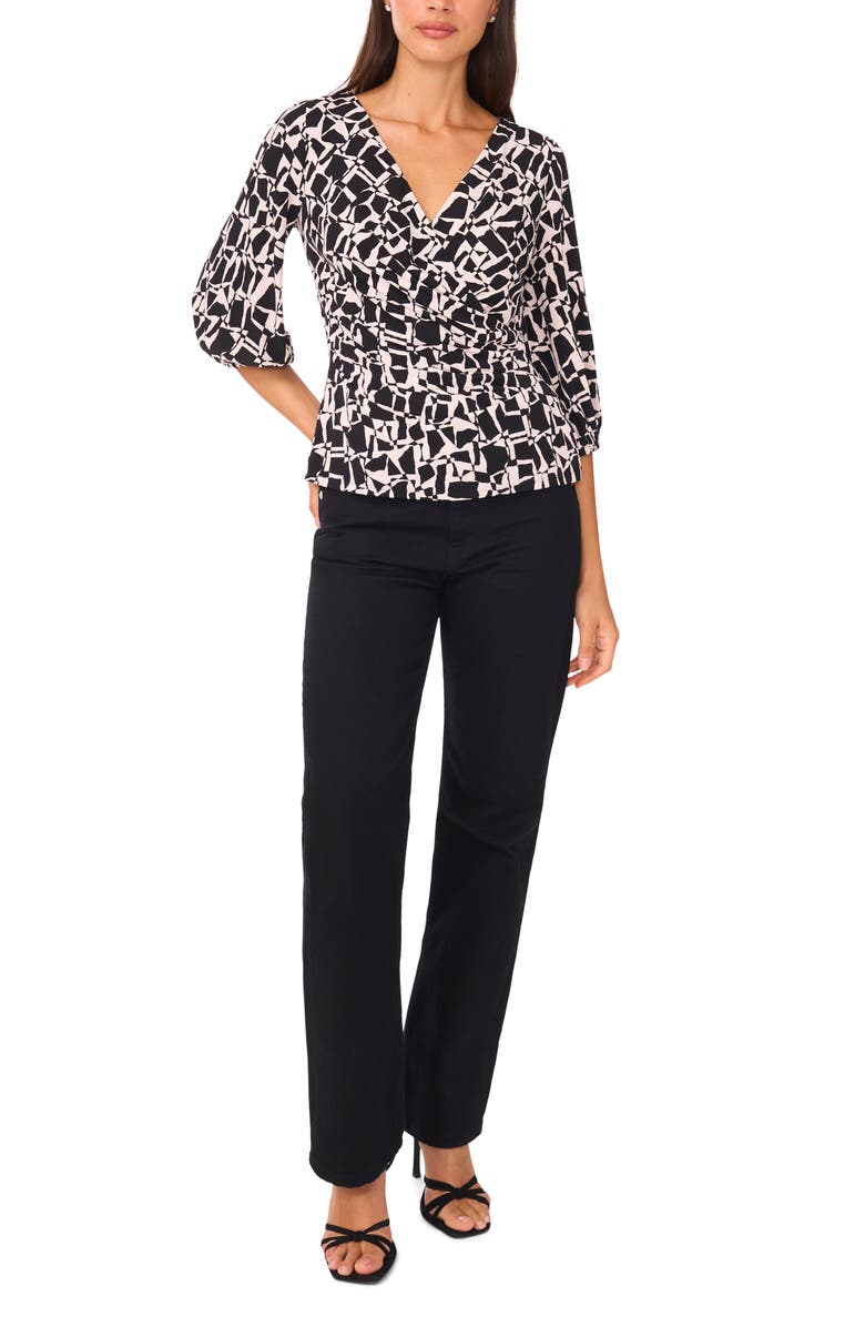 Vince Camuto Ity Wrap Surplice Neck Blouse, Alternate, color, Rich Black