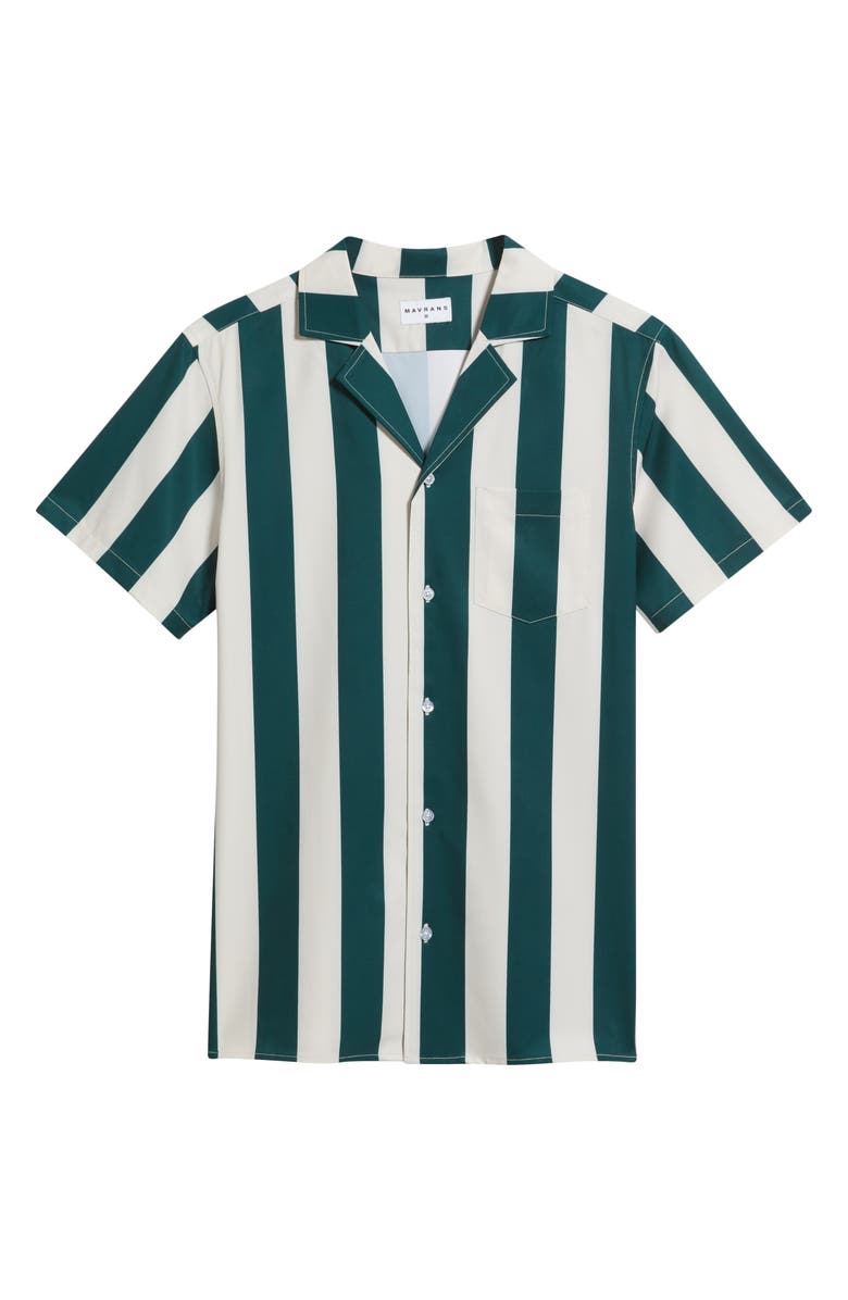 MAVRANS Emerald Heritage Week Stripe Short Sleeve Button-Up Shirt, Main, color, Green