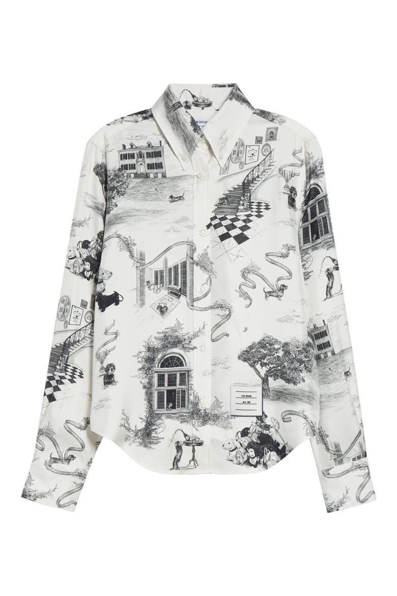 Hector Toile Silk Twill Button-Down Shirt, Alternate, color, BLACK/ WHITE
