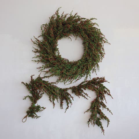 Faux Cypress Garland with Berries and Polyfoam Accents