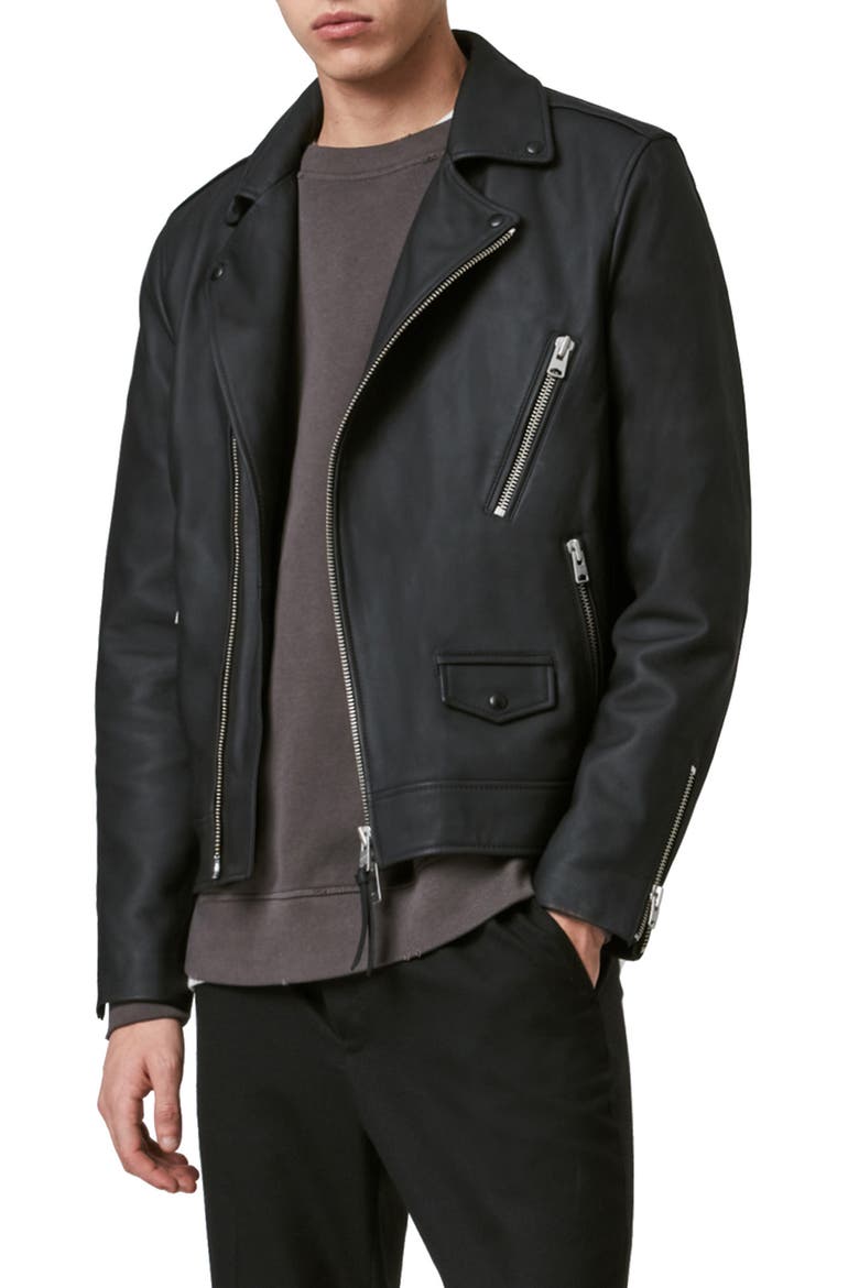 Bloc Leather Biker Jacket, Alternate, color, BLACK