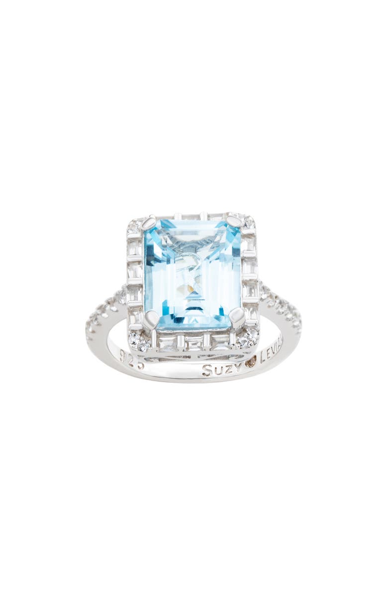 SUZY LEVIAN Sterling Silver Emerald Cut Blue Topaz & White Topaz Halo Ring, Alternate, color, 