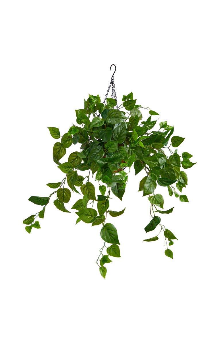 NEARLY NATURAL 2.5-ft Philodendron Artificial Plant in Hanging Basket, Main, color, Green