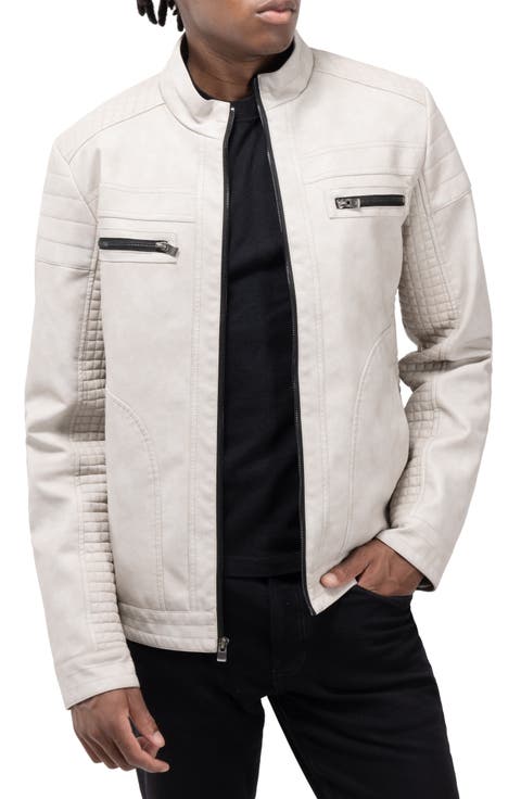 Faux Shearling Lined Faux Leather Racing Jacket