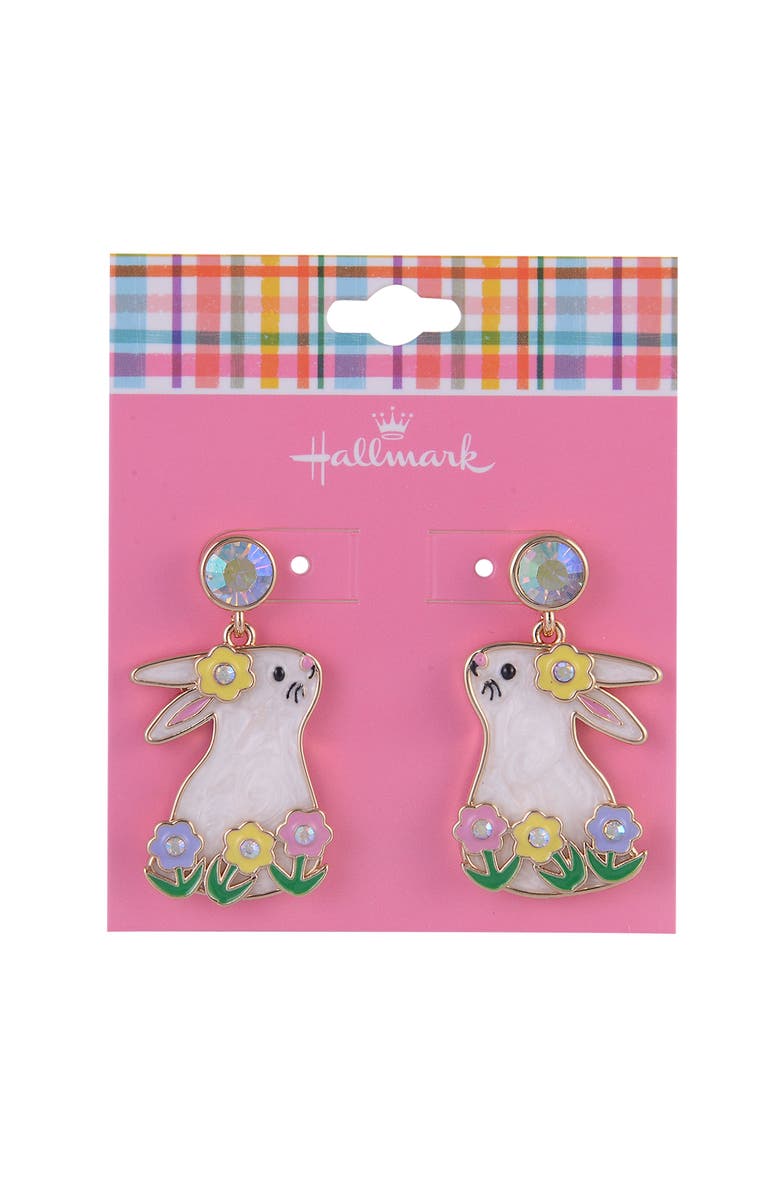 Hallmark Easter Bunny and Flower Earrings, Alternate, color, White