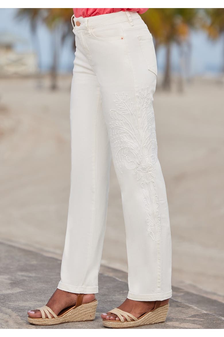 Embroidered Straight Leg Jeans, Alternate, color, White