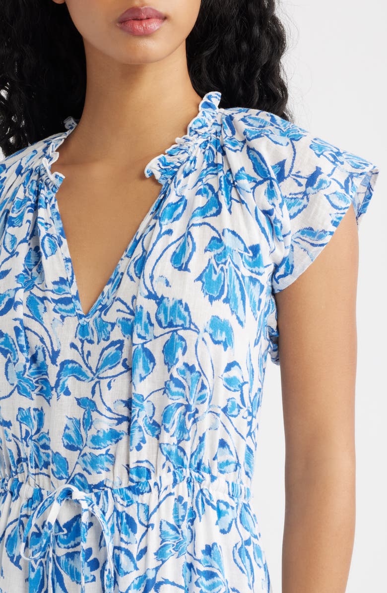 Rails Juni Floral Tie Waist Linen Blend Midi Dress, Alternate, color, Azure Jasmine
