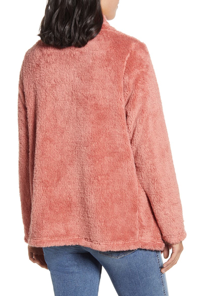 Drape Front Faux Fur Cardigan, Alternate, color, WITHERING ROSE