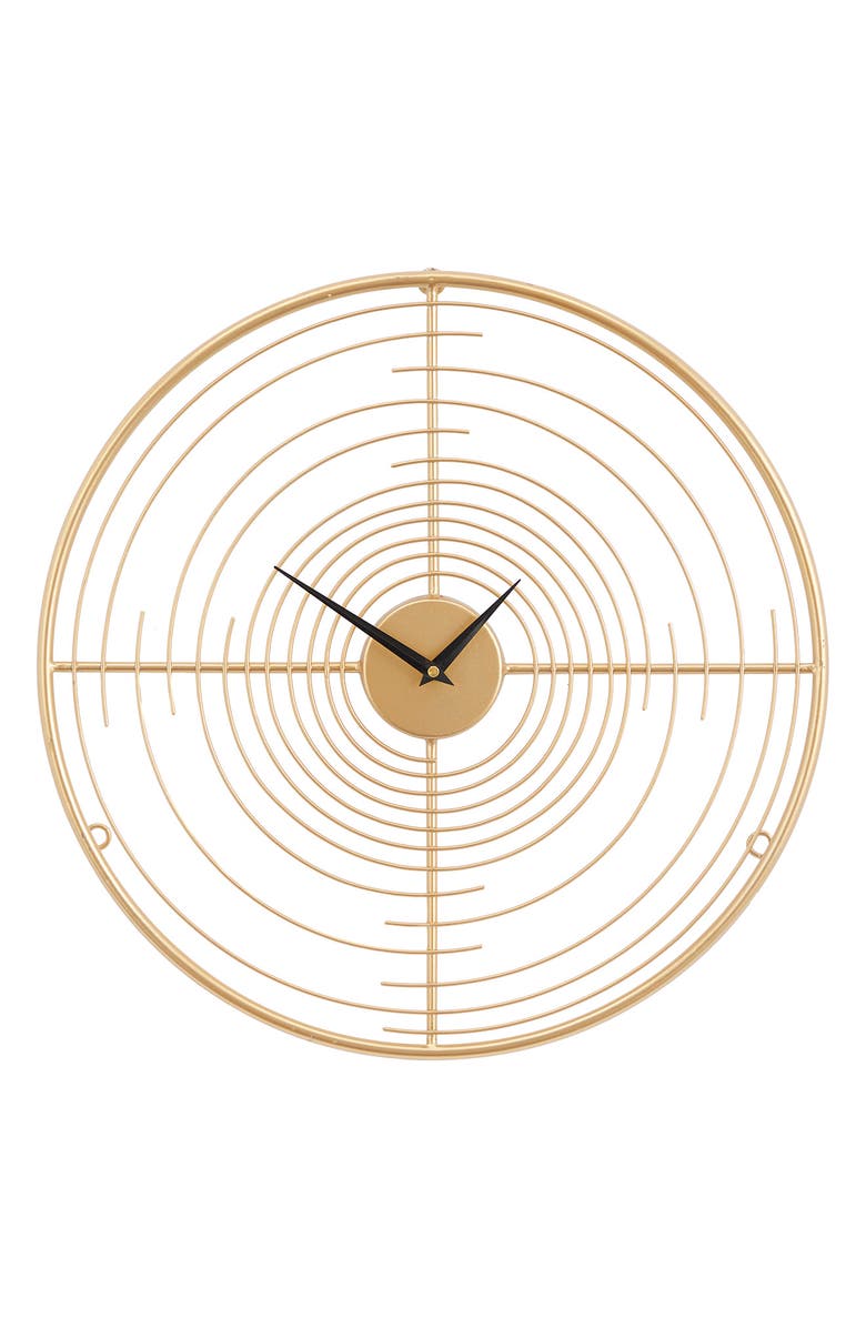 VIVIAN LUNE HOME Goldtone Metal Open Frame Swirl Wall Clock, Main, color, Gold