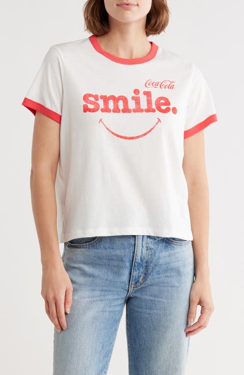 Coca Cola Smile Graphic Ringer T-Shirt