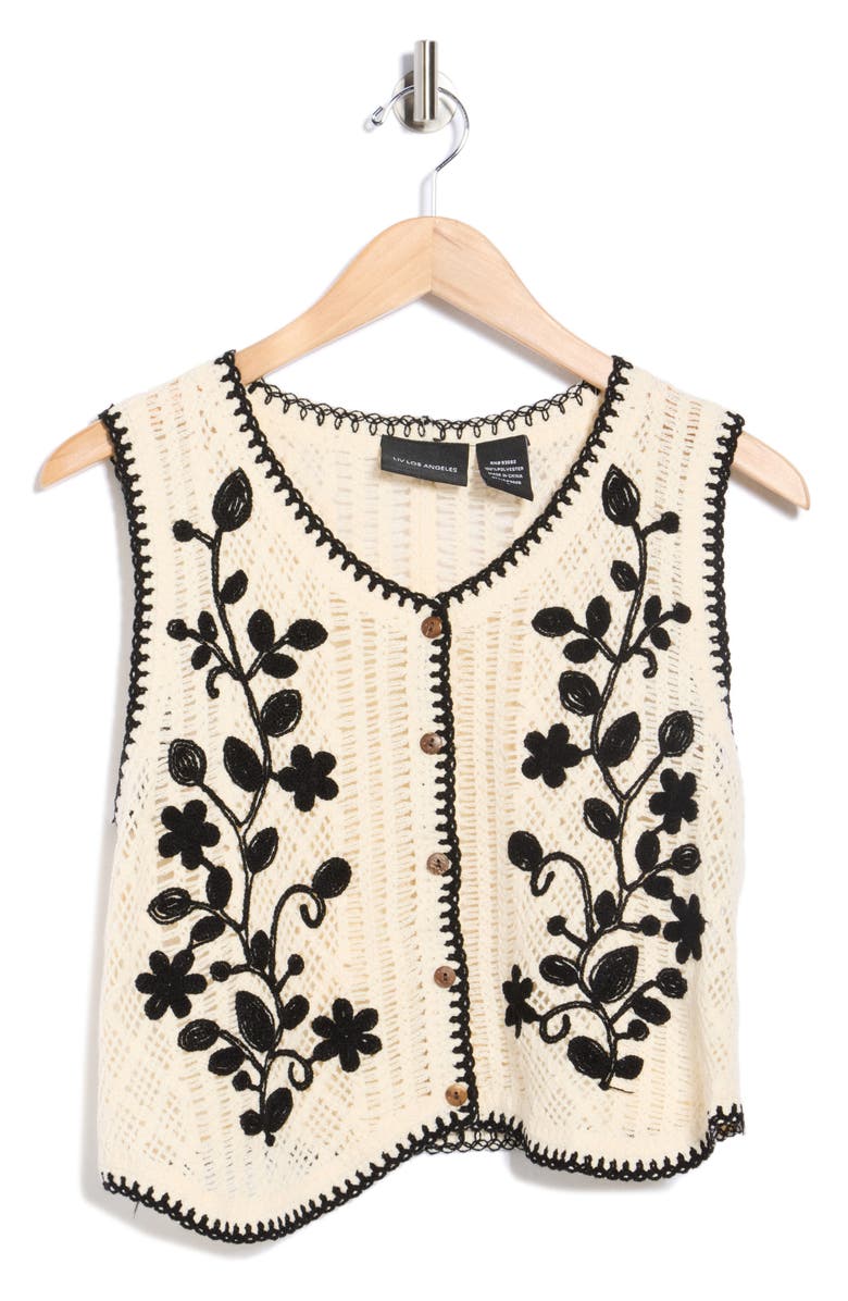 Forgotten Grace Floral Embroidered Open Knit Button Tank, Main, color,