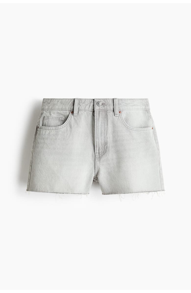 H&M Raw-edge Denim Shorts, Main, color, Light Gray