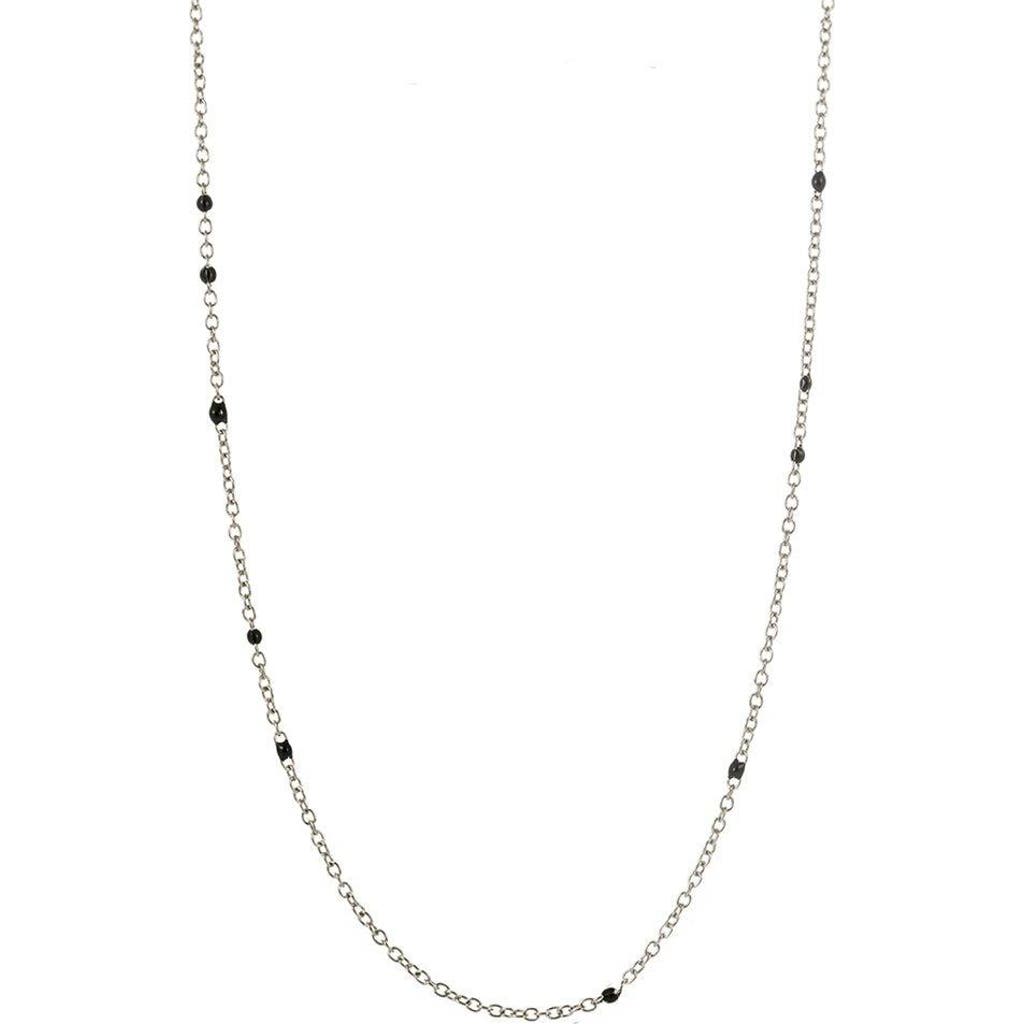 Hollywood Sensation Dainty Black Onyx Beaded Link Necklace In Silver