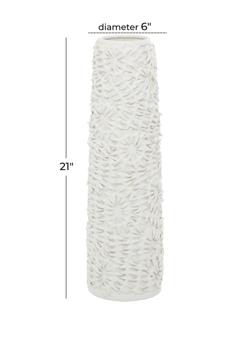 White Ceramic Embossed Floral Vase, Alternate, color, WHITE